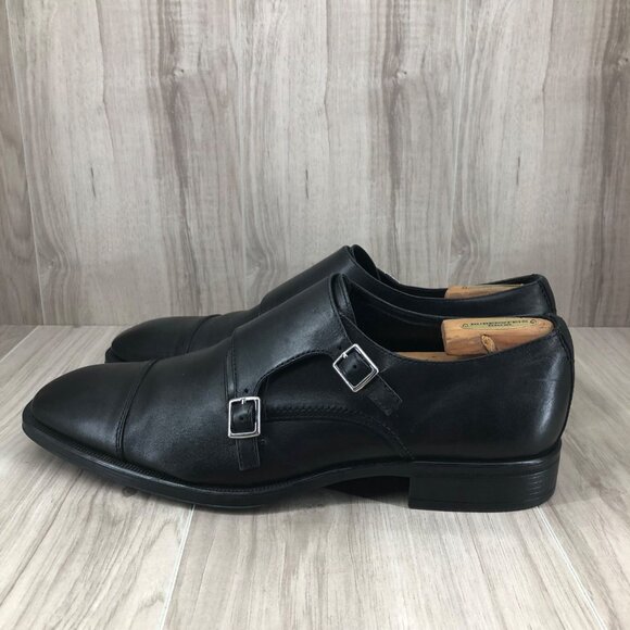 Johnston & Murphy Monk Strap Shoes Mens 12M Black Leather Buckle Dress Shoes